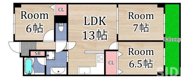 ロイヤルコート生江(3LDK/6階)の間取り写真