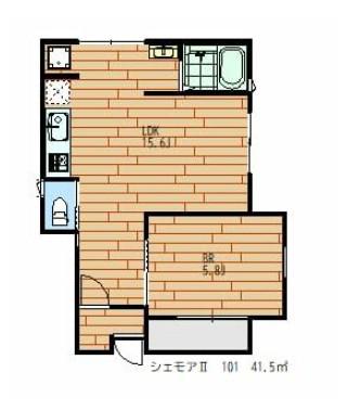 シェモアII(1LDK/1階)の間取り写真