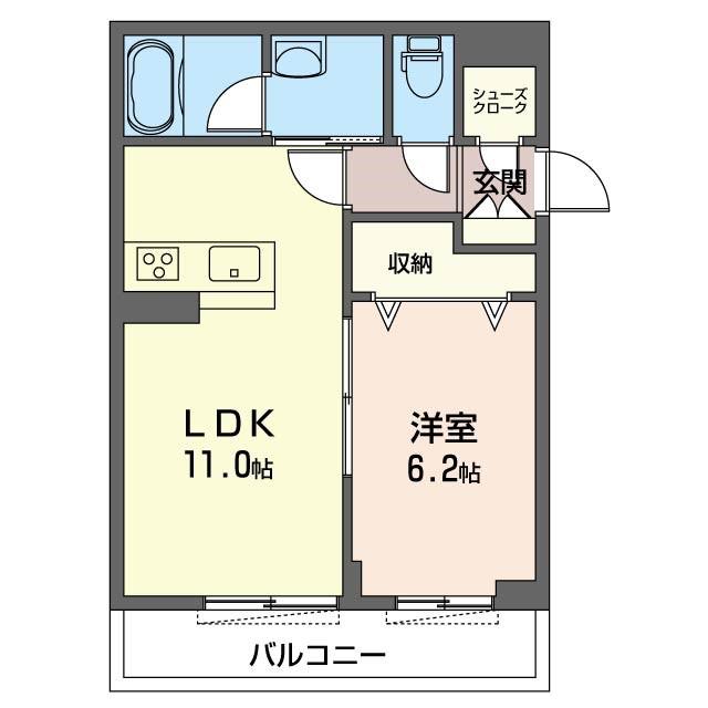 ボヌール(1LDK/3階)の間取り写真