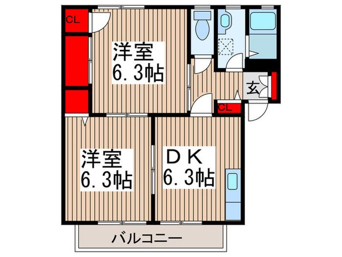 アピレンス(2DK/1階)の間取り写真