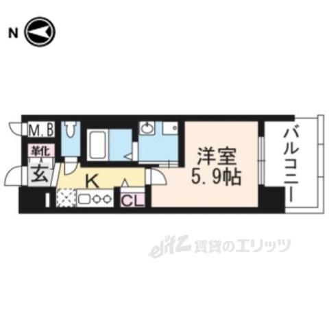 アクアプレイス京大北OX(1K/2階)の間取り写真