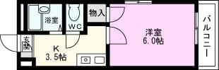 スクエアII(1K/2階)の間取り写真