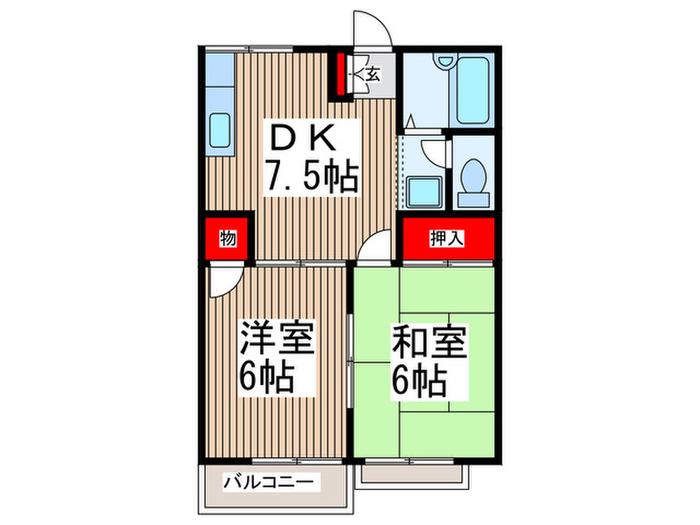 ハイネスU(2DK/2階)の間取り写真