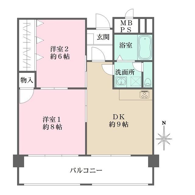 日生住吉コープ(2DK/2階)の間取り写真