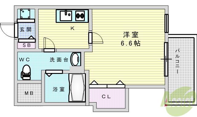 フレンシアノイエ東三国(1K/8階)の間取り写真