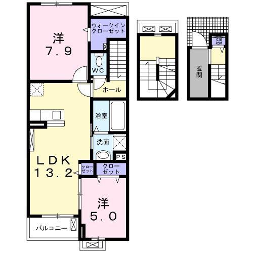ベル熊之庄(2LDK/3階)の間取り写真