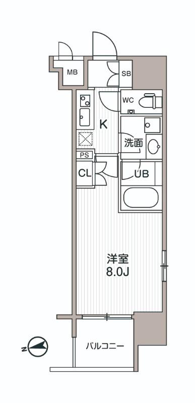シーズンフラッツ大森エアリー(1K/8階)の間取り写真