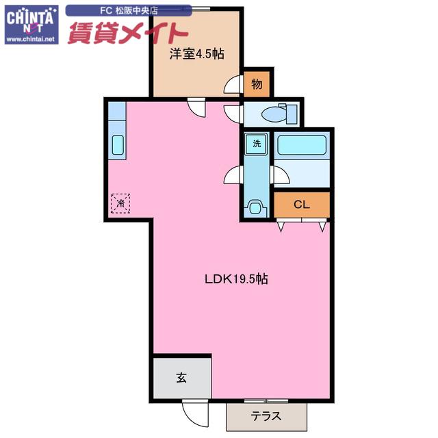 ホウユウ松阪(1LDK/1階)の間取り写真