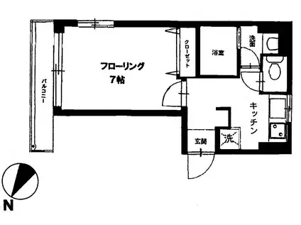 ロワールフェミナン新山下(1K/2階)の間取り写真
