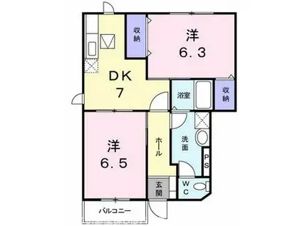 ドゥーソレール1(2DK/1階)の間取り写真