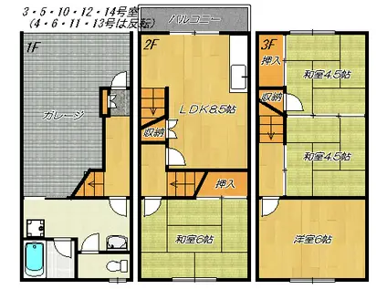 ウエストヒルズ大東(4DK/1階)の間取り写真
