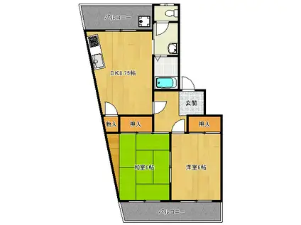 ファミーユ目良(2DK/2階)の間取り写真