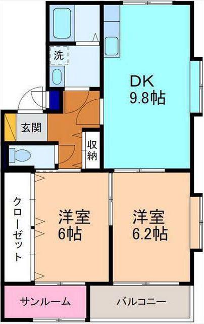 アバンサール・S(2LDK/1階)の間取り写真