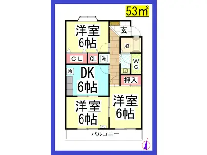 メドウス湘南台II(3DK/2階)の間取り写真