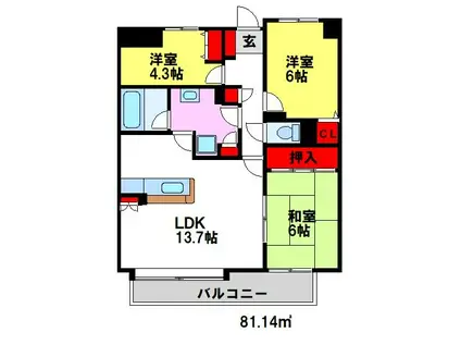 清喜スカイマンション(3LDK/3階)の間取り写真