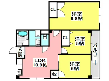 ハイシャトー大翔(3LDK/3階)の間取り写真