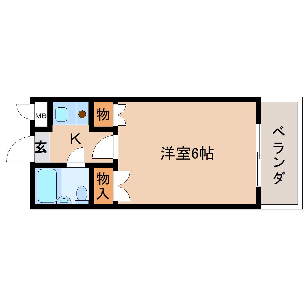 カルム学園前(1K/2階)の間取り写真