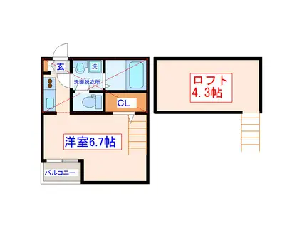 SERIE東仙台(1K/2階)の間取り写真