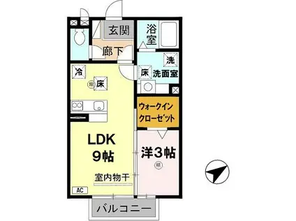 モナリエ道(1LDK/1階)の間取り写真