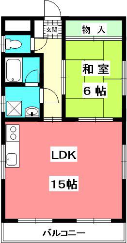 第1レジデンス鷹ノ子(1LDK/2階)の間取り写真