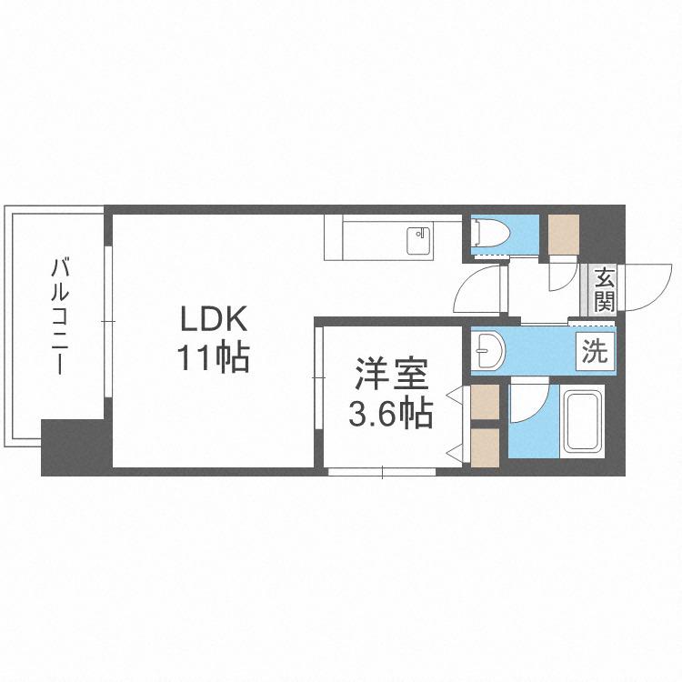 フレンシアノイエ難波南(1LDK/3階)の間取り写真