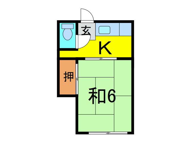 第2中島荘(1K/1階)の間取り写真