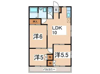 ドミール石川(3LDK/2階)の間取り写真