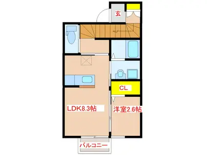 COLZA B棟(1LDK/2階)の間取り写真