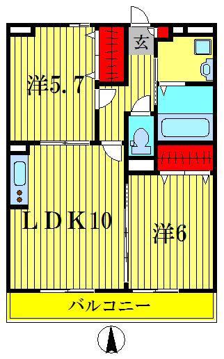 メゾンボヌール(2LDK/2階)の間取り写真