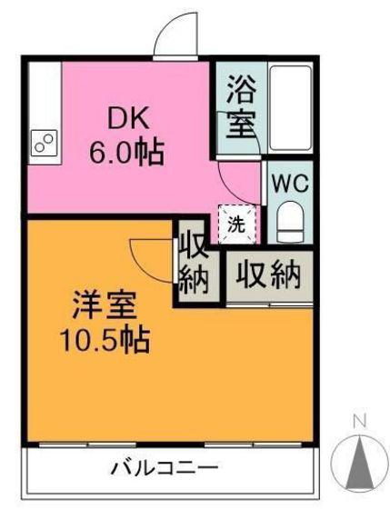 上東コーポ 東(1DK/2階)の間取り写真