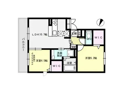 優水 B棟(2LDK/1階)の間取り写真