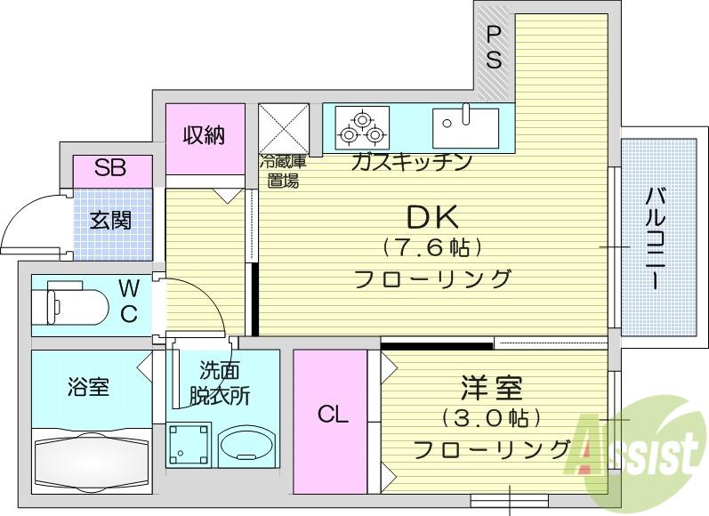 フォレスト上野山(1DK/1階)の間取り写真