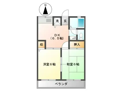 ラフィーネ南郊 B(2DK/1階)の間取り写真