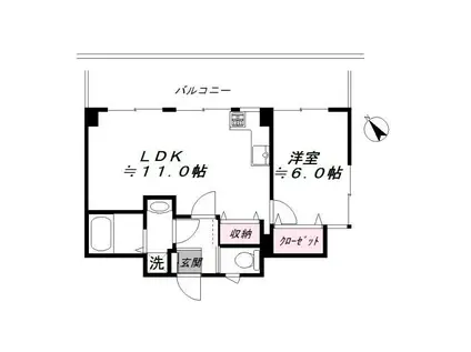 フラワーホーム日の出(1LDK/1階)の間取り写真