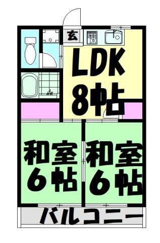 コーポ西取石(2LDK/3階)の間取り写真