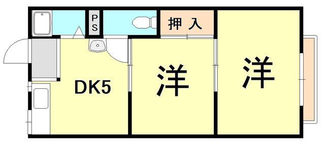門戸東ハイツ(2DK/2階)の間取り写真