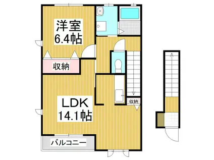 パルテールB(1LDK/2階)の間取り写真