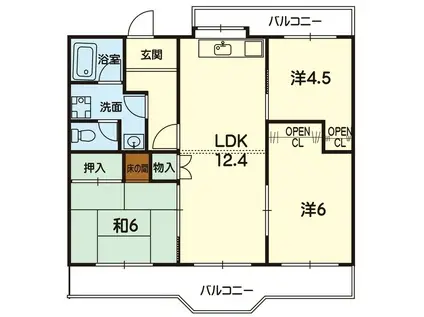 あさひマンション渡鹿(3LDK/3階)の間取り写真