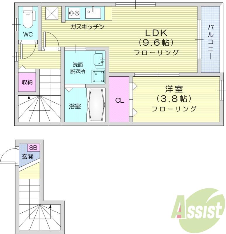 クリスタル(1LDK/2階)の間取り写真