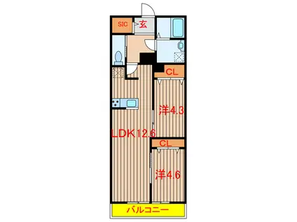 クオーレ田喜野井(2LDK/1階)の間取り写真