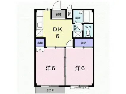 ワールドハイツ満永(2DK/1階)の間取り写真