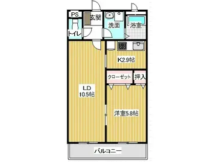 リバーウエスト壱番館・弐番館(1LDK/3階)の間取り写真