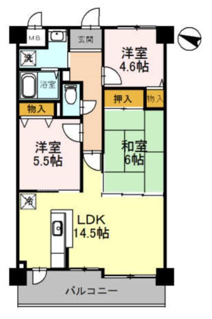フローラ南館(3LDK/5階)の間取り写真