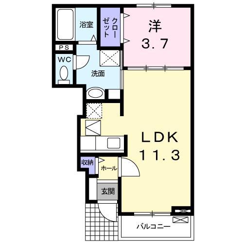 アミックスIIC(1LDK/1階)の間取り写真