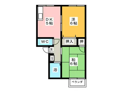 プレジール三日市 B棟(2DK/2階)の間取り写真