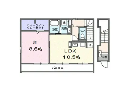 ブリリアントII(1LDK/2階)の間取り写真