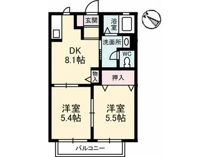ピースグリーン(2DK/1階)の間取り写真