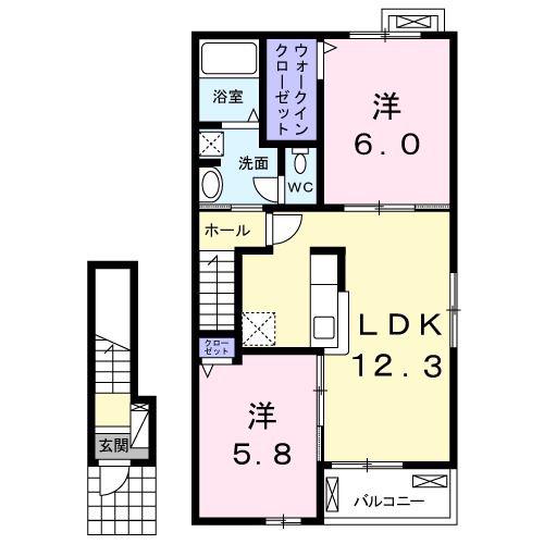 ＪＲ両毛線 伊勢崎駅 徒歩20分 2階建 築8年(2LDK/2階)の間取り写真