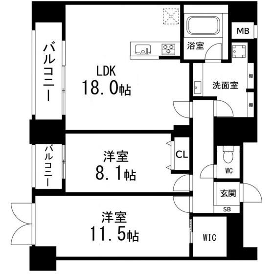 ルアーナ・エール・レジデンス仙台(2LDK/7階)の間取り写真