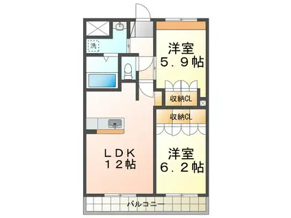 コーポサカシタB棟(2LDK/1階)の間取り写真